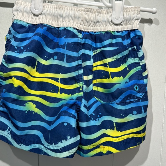 George Blue and Yellow Wave Pattern Swim Shorts - Picture 3 of 5